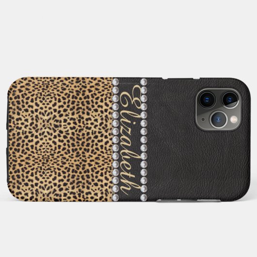 Leopard Spot Rhinestone Diamonds Monogram PHOTO Case-Mate iPhone Case (Achterkant (horizontaal))