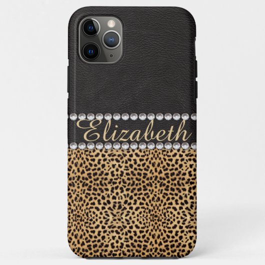 Leopard Spot Rhinestone Diamonds Monogram PHOTO Case-Mate iPhone Case (Achterkant)