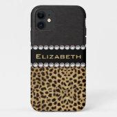 Leopard Spot Rhinestone Diamonds Monogram PHOTO Case-Mate iPhone Case (Achterkant)
