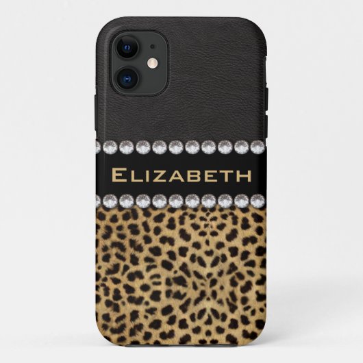 Leopard Spot Rhinestone Diamonds Monogram PHOTO Case-Mate iPhone Case (Achterkant)