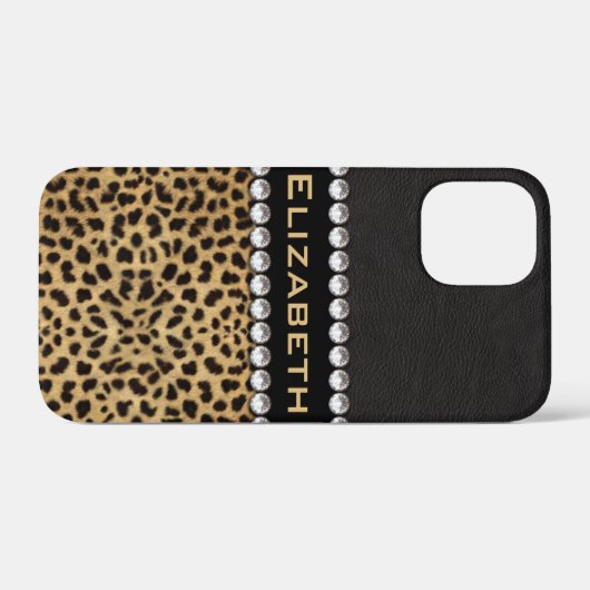 Leopard Spot Rhinestone Diamonds Monogram PHOTO Case-Mate iPhone Case (Achterkant (horizontaal))