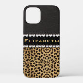 Leopard Spot Rhinestone Diamonds Monogram PHOTO Case-Mate iPhone Case (Achterkant)