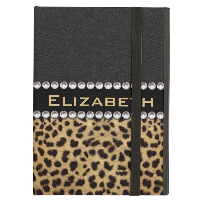 Leopard Spot Rhinestone Diamonds Monogram PHOTO iPad Air Hoesje (Voorkant Gesloten)