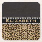 Leopard Spot Rhinestone Diamonds Monogram PHOTO Kartonnen Onderzetters (Voorkant)