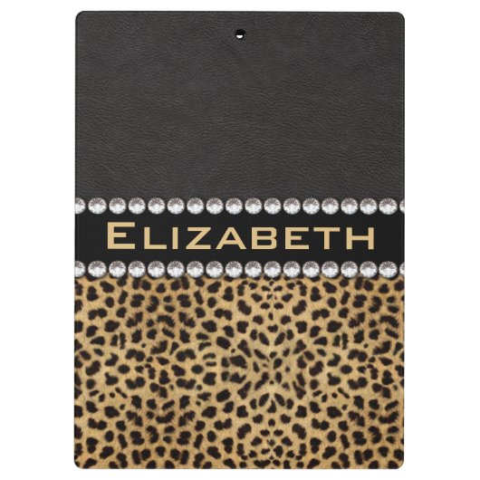 Leopard Spot Rhinestone Diamonds Monogram PHOTO Klembord (Achterkant)