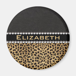 Leopard Spot Rhinestone Diamonds Monogram PHOTO Magneet