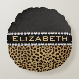 Leopard Spot Rhinestone Diamonds Monogram PHOTO Rond Kussen
