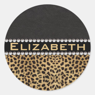 Leopard Spot Rhinestone Diamonds Monogram PHOTO Ronde Sticker