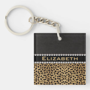 Leopard Spot Rhinestone Diamonds Monogram PHOTO Sleutelhanger