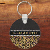Leopard Spot Rhinestone Diamonds Monogram PHOTO Sleutelhanger (Voorkant)