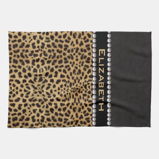 Leopard Spot Rhinestone Diamonds Monogram PHOTO Theedoek (Horizontaal)