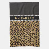 Leopard Spot Rhinestone Diamonds Monogram PHOTO Theedoek (Verticaal)