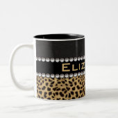 Leopard Spot Rhinestone Diamonds Monogram PHOTO Tweekleurige Koffiemok (Links)