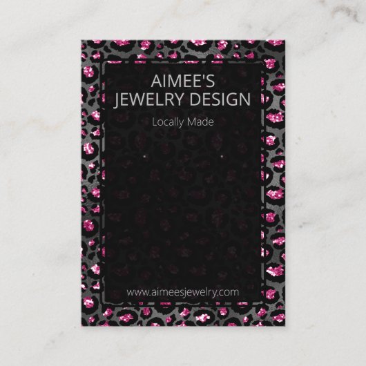 Leopard Spot Roze Glitter Oorbel Display Visitekaartje (Voorkant)