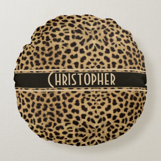 Leopard Spot Skin Print Personated Rond Kussen (Voorkant)