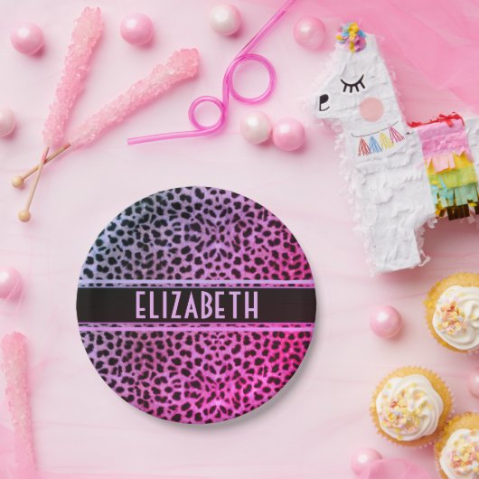 Leopard Spot Skin Print Personated | Roze Papieren Bordje (Feest)