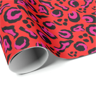 Leopard Spots Animal Skin Abstract Roze Rood Zwart Cadeaupapier