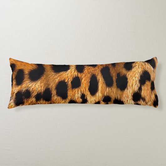 Leopard Spots Black Brown Wild Animal Fine Art Lichaamskussen (Voorkant)