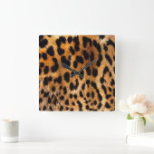 Leopard Spots Black Brown Wild Animal Fine Art Vierkante Klok (Huis)