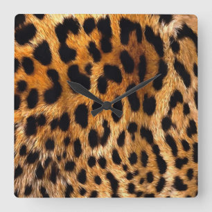 Leopard Spots Black Brown Wild Animal Fine Art Vierkante Klok