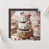 LEOPARD SPOTS GELAAGDE VERJAARDAGSTAART KAART (Voorkant / Achterkant in situ)