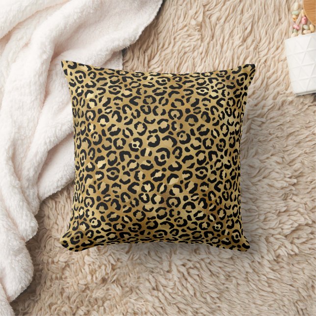 Leopard Spots Goud Zwart Dier Print Patroon Kussen (Deken)