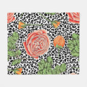Leopard Spots Oranje Bloemige Dierenpatroon Fleece Deken (Voorkant (Horizontaal))