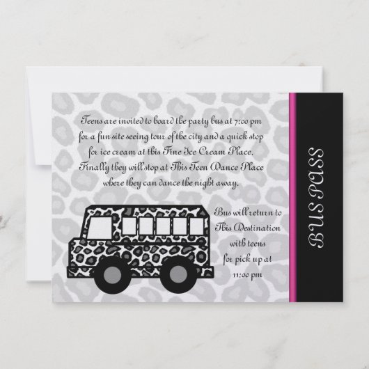 Leopard Spots Party Bus Kaart (Achterkant)