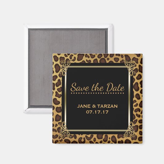 Leopard Spots Patroon Elegant Goud Save the Date Magneet (Voorkant / Achterkant)