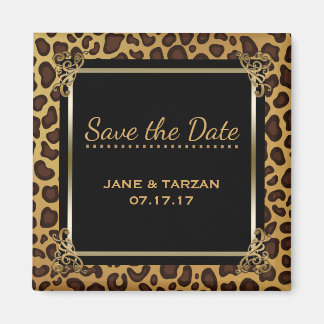 Leopard Spots Patroon Elegant Goud Save the Date Magneet