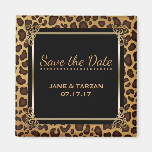 Leopard Spots Patroon Elegant Goud Save the Date Magneet (Voorkant)