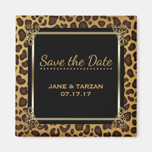 Leopard Spots Pattern Elegant Gold Save the Date Magneet