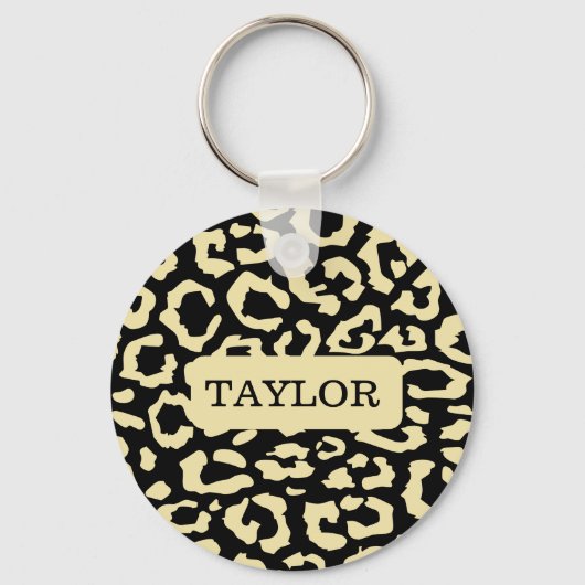 Leopard Spots Zwart en Goud Dierenprint Patroon Sleutelhanger (Voorkant)
