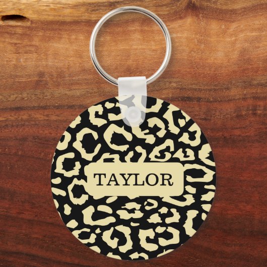 Leopard Spots Zwart en Goud Dierenprint Patroon Sleutelhanger (Achterkant)