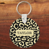 Leopard Spots Zwart en Goud Dierenprint Patroon Sleutelhanger (Voorkant)