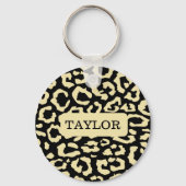 Leopard Spots Zwart en Goud Dierenprint Patroon Sleutelhanger (Achterkant)