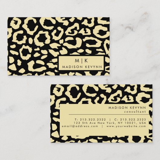 Leopard Spots Zwart en Goud Dierenprint Patroon Visitekaartje (Voorkant / Achterkant)
