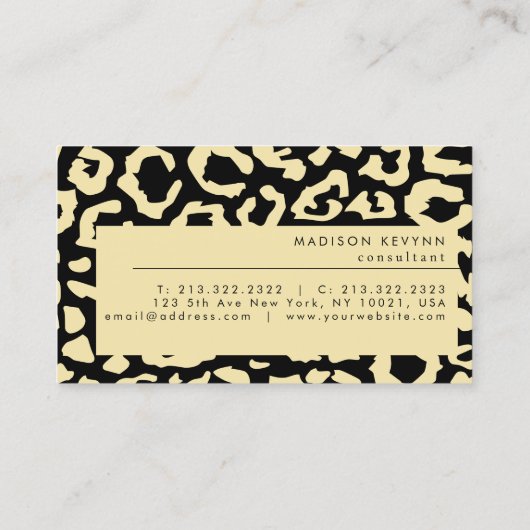 Leopard Spots Zwart en Goud Dierenprint Patroon Visitekaartje (Achterkant)