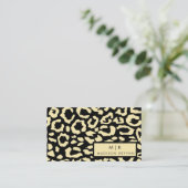Leopard Spots Zwart en Goud Dierenprint Patroon Visitekaartje (Staand voorkant)