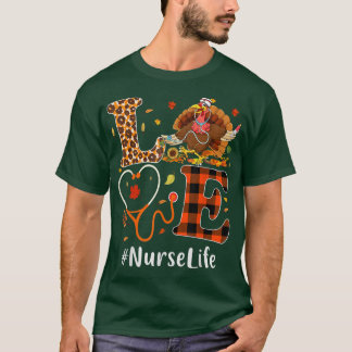 Leopard Stethoscope Thanksgiving Nurse Love T-shirt