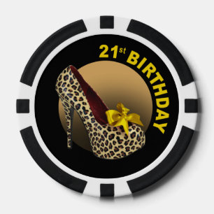 Leopard Stiletto 21st Birthday geel zwart Poker Chips