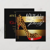 Leopard Stiletto Stripes 40th Birthday Party Kaart (Voorkant / Achterkant)