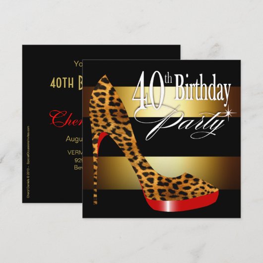 Leopard Stiletto Stripes 40th Birthday Party Kaart (Voorkant / Achterkant)