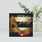 Leopard Stiletto Stripes 40th Birthday Party Kaart (Staand voorkant)