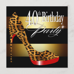 Leopard Stiletto Stripes 40th Birthday Party Kaart