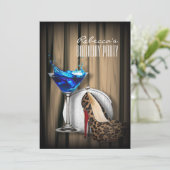 leopard stilettos blue martini cocktail party kaart (Staand voorkant)