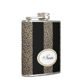 Leopard strepen elegante moderne klantnaam zwart heupfles (Rechts)