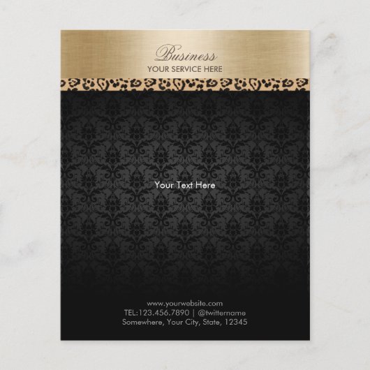 Leopard Striped Dark Damask Gold Border Salon Spa Flyer (Voorkant)