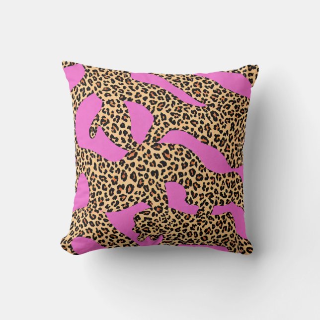 Leopard Stripes Roze Oranje Wilde Dier Kussen (Voorkant)