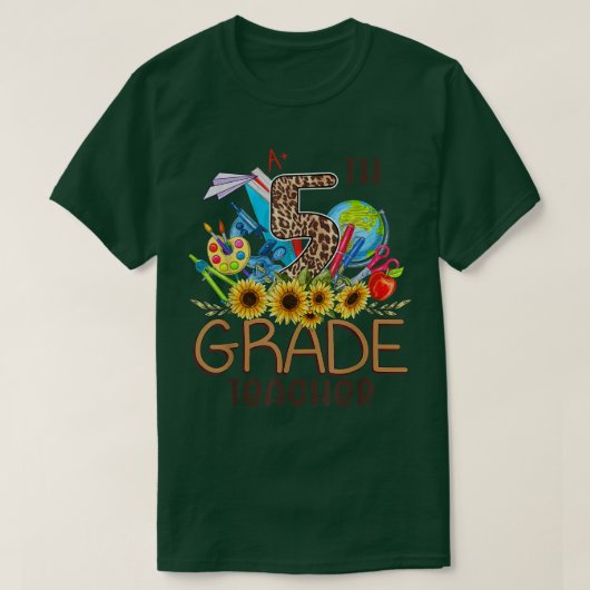 Leopard Sunflower 5th Grade Leraar T-shirt (Design voorkant)